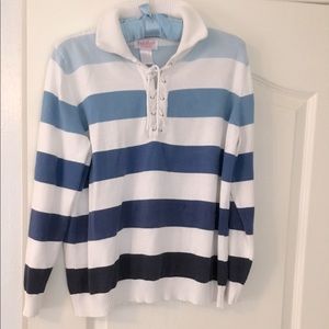 Blue and white striped long sleeve sweater
